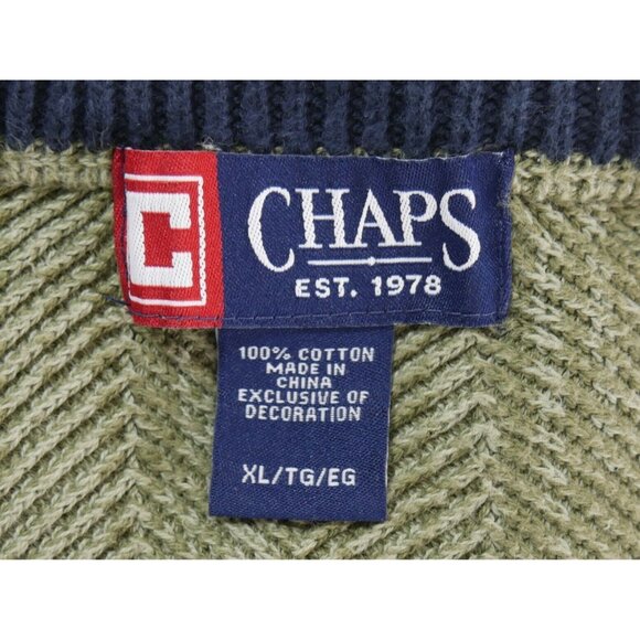 Chaps Mens Green Herringbone Pattern Knit Pullover Sweater Long Sleeve X Large - Picture 3 of 8